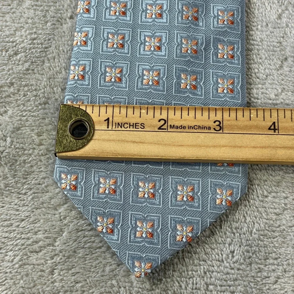 Ermenegildo Zegna Silk Tie Men Blue Gray Geometric Medallion Office Career 3.50